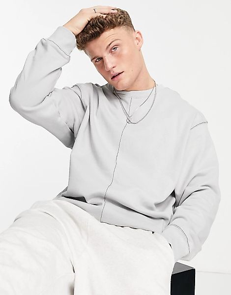 Topman – Oversize-Sweatshirt in Grau mit Kontrastnaht günstig online kaufen