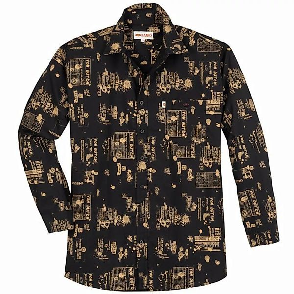 KAMRO Langarmhemd Große Größen Kamro Langarmhemd schwarz-beige Alloverprint günstig online kaufen