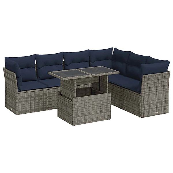 vidaXL 7-Tlg Garten-Sofagarnitur mit Kissen Schwarz Poly Rattan 3326172 günstig online kaufen