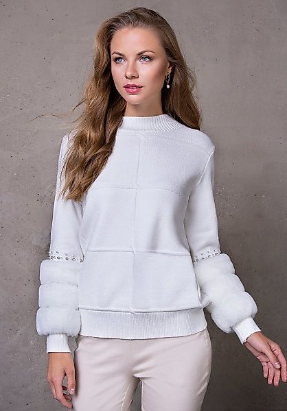 Passioni Strickpullover mit gesteppten Web-Pelzärmeln und günstig online kaufen