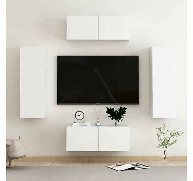 furnicato TV-Schrank 4-tlg. TV-Schrank-Set Weiß Holzwerkstoff günstig online kaufen