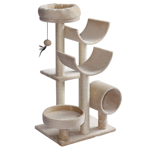 PawHut Katzenkratzbaum Kletterbaum mit Spielzeug & Tunnel Beige 50x40x105 c günstig online kaufen