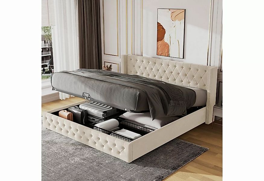 SOFTWEARY Polsterbett Doppelbett mit Lattenrost und Bettkasten (140x200 cm) günstig online kaufen