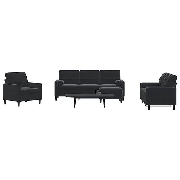 vidaXL Sofa, 4-tlg. Sofagarnitur mit Kissen und Nackenrollen Schwarz Samt günstig online kaufen