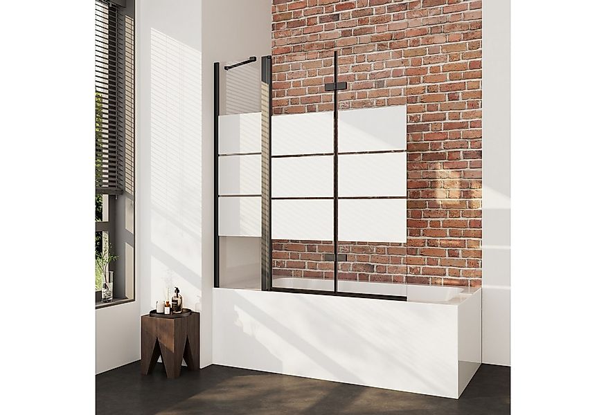 Boromal Badewannenaufsatz Schwarz Duschwand für Badewanne milchglas mit Hal günstig online kaufen