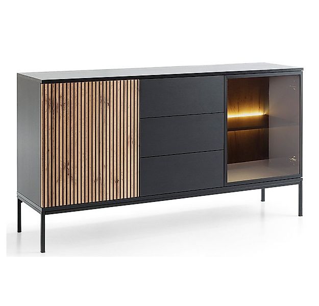 Lomadox Sideboard SIBARI-160, Sideboard in schwarz mit Wotan Eiche Nb., gri günstig online kaufen