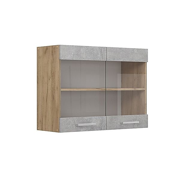 Vicco Glashängeschrank R-Line, Beton/Goldkraft Eiche, 80 günstig online kaufen