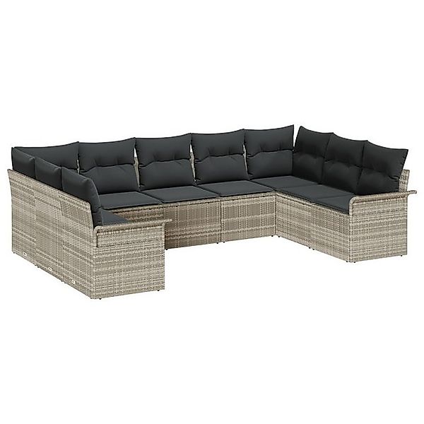 vidaXL Loungesofa 9-teiliges Garten-Sofa-Set mit Kissen Hellgrau Poly-Ratta günstig online kaufen