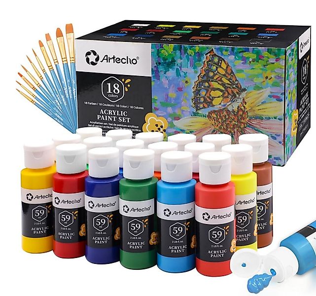 Artecho Acrylfarbe Künstler Set – 18/ 24/ 48 x 59ml Wasserfest Acrylfarben günstig online kaufen