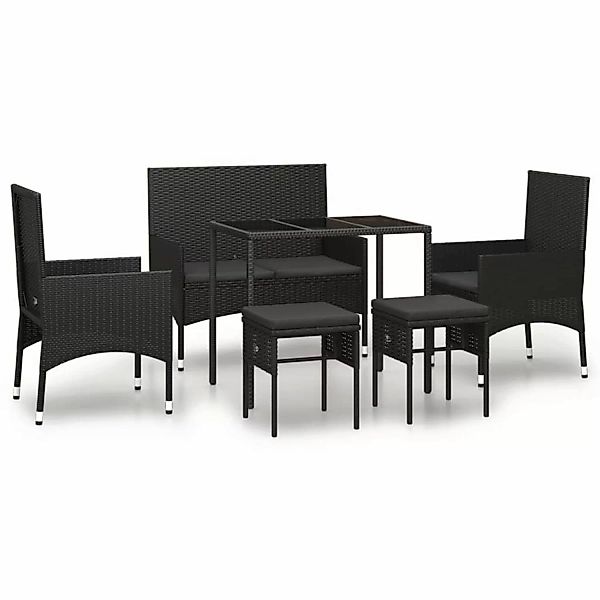 Vidaxl 6-tlg. Garten-lounge-set Mit Kissen Schwarz Poly Rattan günstig online kaufen