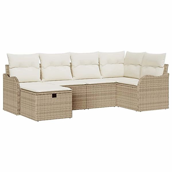 vidaXL Garten-Sofa-Set mit Kissen mit Speicher 6-Tlg Beige Poly Rattan 3360 günstig online kaufen
