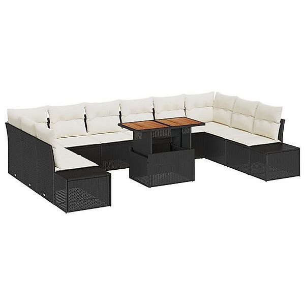 vidaXL Loungesofa 11 Teile Garten Sofa Set mit Kissen Schwarz Poly Rattan, günstig online kaufen