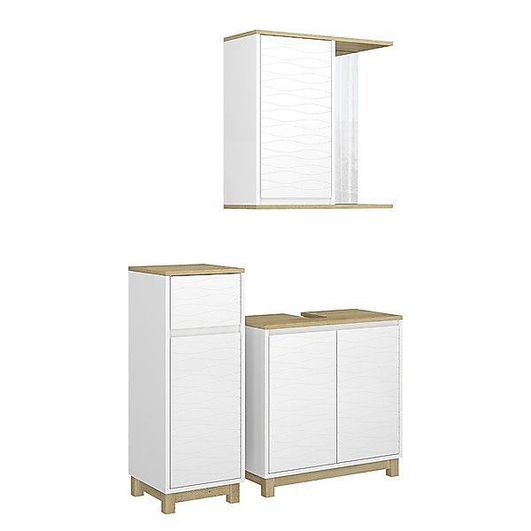 Vicco Badmöbel-Set Livia, Weiß/Eiche, 3 Teile, günstig online kaufen
