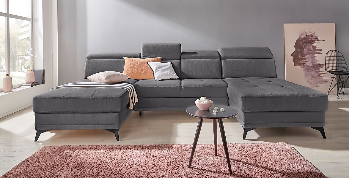 Home affaire Wohnlandschaft »Cardiz U-Form« inkl.Kopfteilverstellung und Fe günstig online kaufen