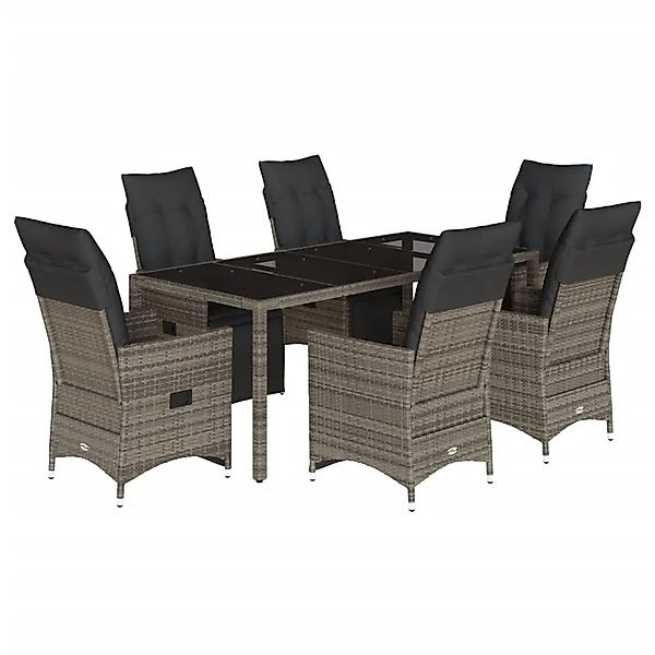 vidaXL 7-tlg Garten-Bistro-Set mit Kissen Grau Poly Rattan Modell 6 günstig online kaufen