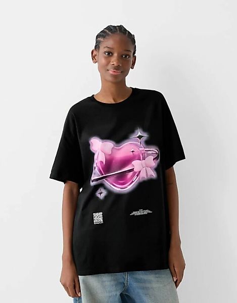 Bershka Oversize-Shirt Bershka Wearable Art Mit Print Damen 10-12 Schwarz günstig online kaufen