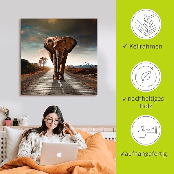 Artland Leinwandbild "Ein Elefant läuft auf der Straße" Wildtiere 1 Stk. tl günstig online kaufen