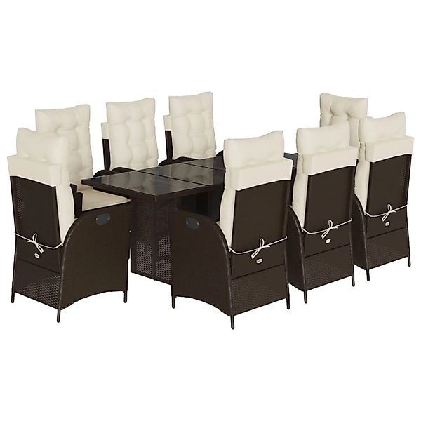 vidaXL 9-Tlg Garten-Essgruppe mit Kissen Braun Poly Rattan 3213120 günstig online kaufen