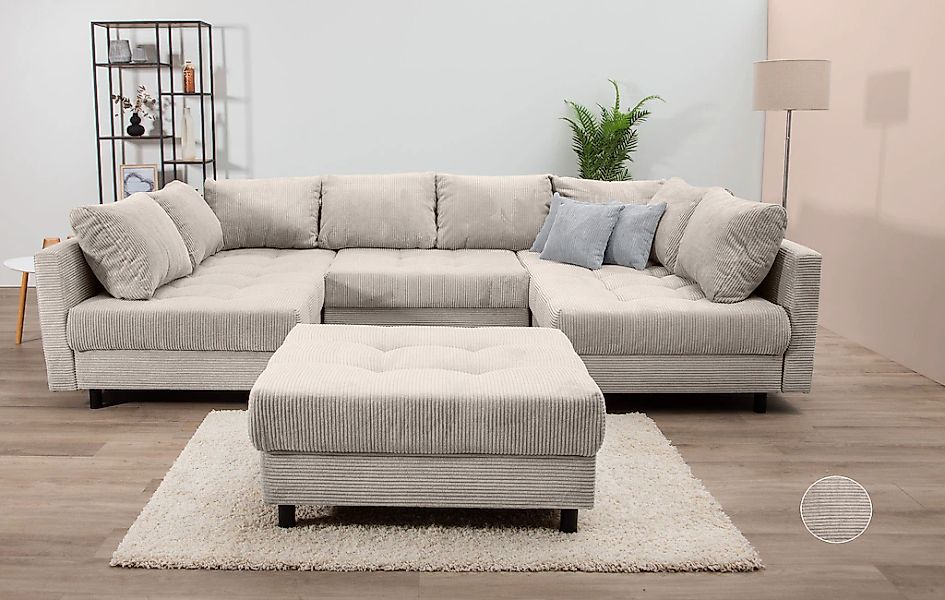 COLLECTION AB Wohnlandschaft "Toni U-Form, B: 298 cm" mit Hocker & 3 Zierki günstig online kaufen