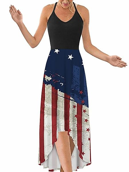 American Flag Print Rückenfrei Criss-Cross Ärmellos Midi Kleid günstig online kaufen