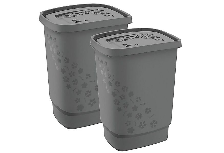 ROTHO Wäschekorb Flowers 2er-Set Wäschesammler 55l mit Deckel, Kunststoff ( günstig online kaufen