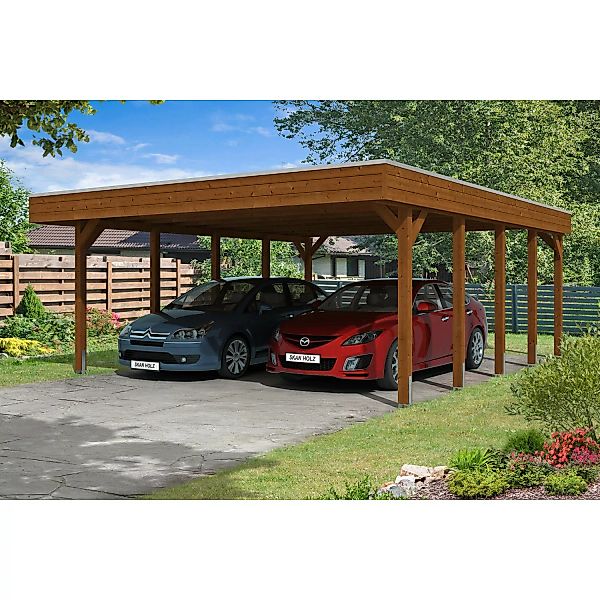 Skan Holz Doppelcarport Holz Nussbaum 557 cm x 708 cm günstig online kaufen