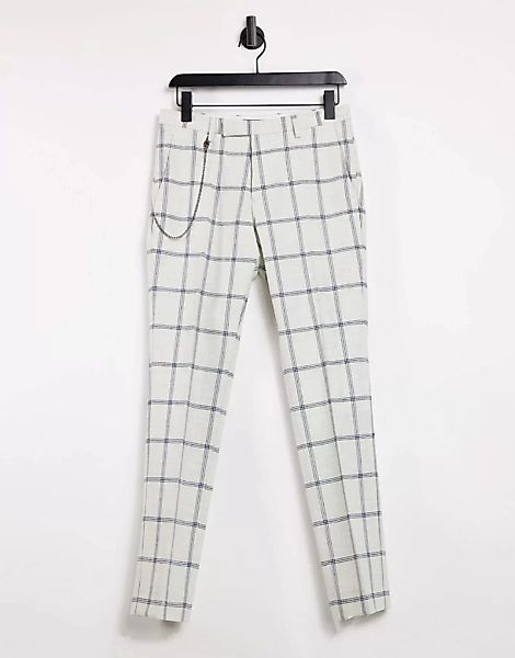 Twisted Tailor – Enge Hose in Weiß mit Kette und großem Karomuster günstig online kaufen