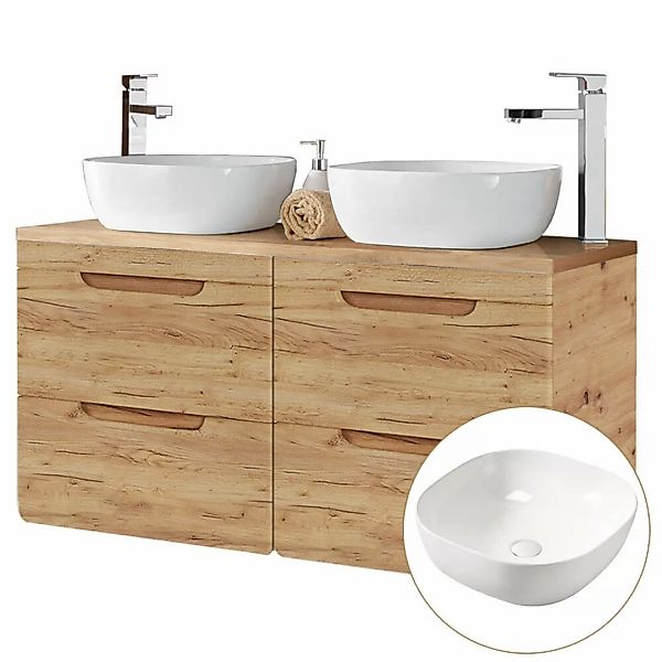 Waschtischunterschrank 121 cm mit 2 Keramibecken LUTON-56-CRAFT Wotan Eiche günstig online kaufen