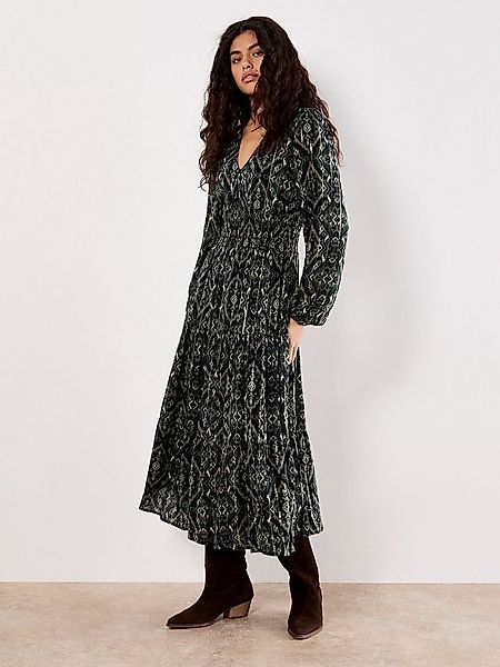 Apricot Druckkleid Midikleid mit Ikatmuster günstig online kaufen