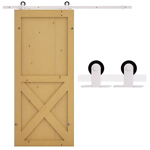 HOMCOM Schiebetür-Beschlagsatz Kohlenstoffstahl 183L x 4B x 0,6H cm Weiß günstig online kaufen