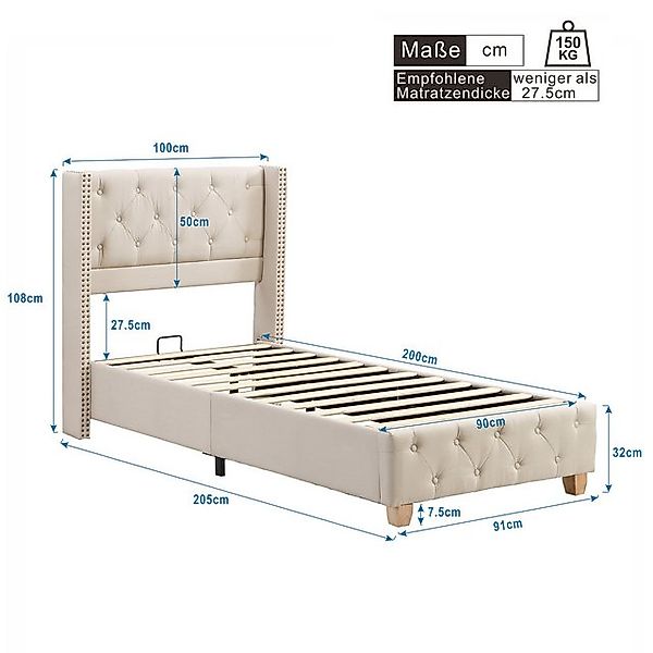 STILVORA Polsterbett Jugendbett 90×200cm Bettgestell Kinderbett,Schaumstoff günstig online kaufen