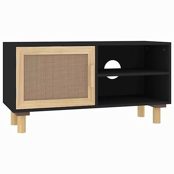 furnicato TV-Schrank Schwarz 80x30x40 cm Massivholz Kiefer Natur-Rattan (1- günstig online kaufen