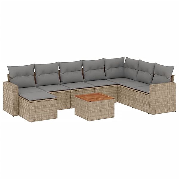 vidaXL 9-Tlg Garten-Sofagarnitur mit Kissen Beige Poly Rattan 3257032 günstig online kaufen