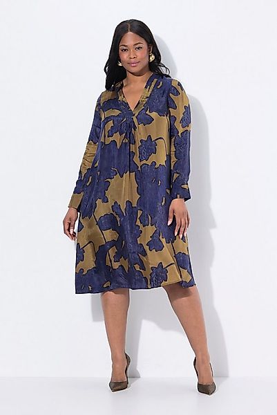 Ulla Popken Midikleid Cuprokleid Blüten A-Linie V-Ausschnitt Langarm günstig online kaufen