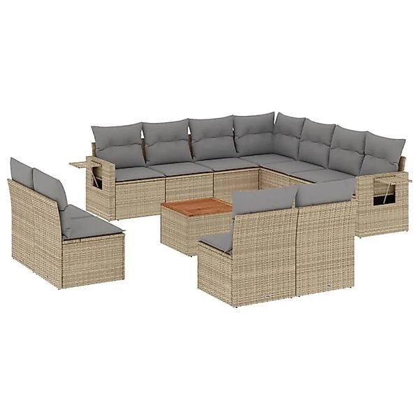 vidaXL 12-Tlg Garten-Sofagarnitur mit Kissen Beige Poly Rattan 3224624 günstig online kaufen