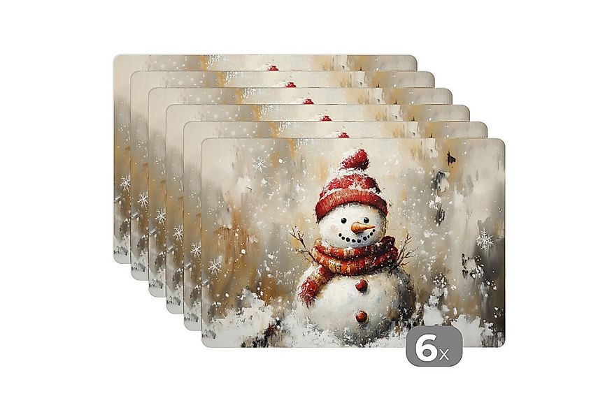 MuchoWow Platzset Schneemann - Winter - Schnee - Beige, (6-St), Platzsets, günstig online kaufen