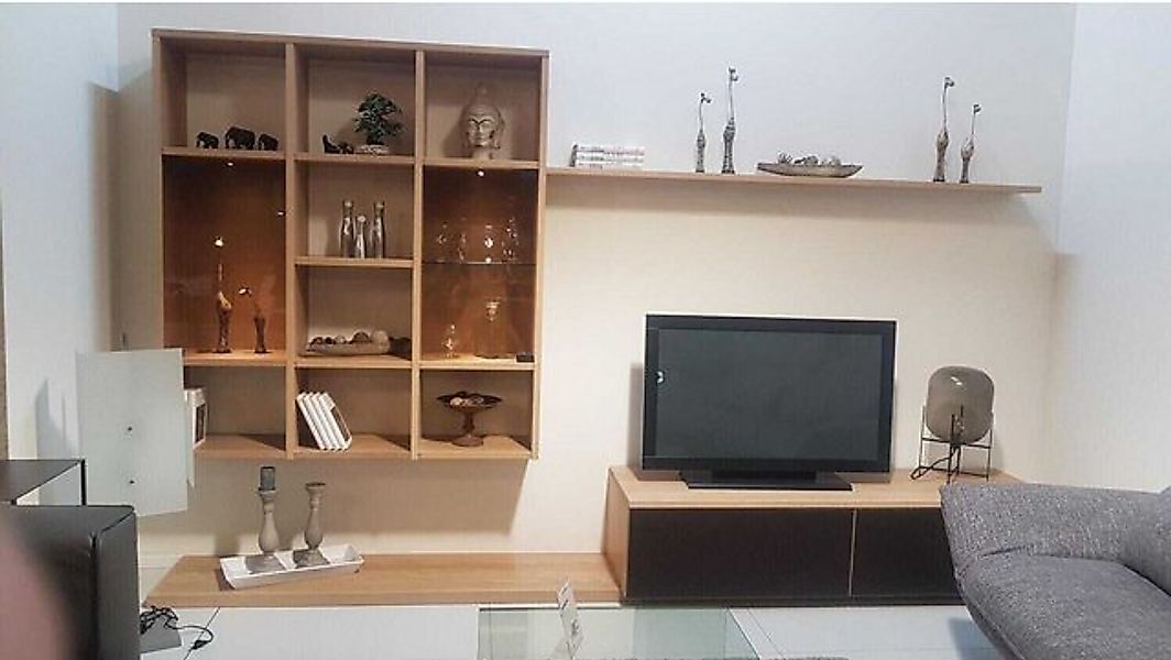 Team 7 Anbauschrank Wohnwand Cubus Eiche Weißöl Farbglas Taupe günstig online kaufen