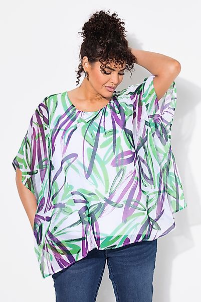 Ulla Popken Tunika Chiffon-Überwurf Oversized Rundhals günstig online kaufen