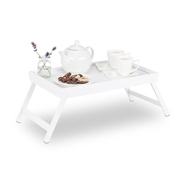 relaxdays Tabletttisch Betttablett Bambus weiß günstig online kaufen