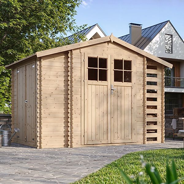 Timbela Holz-Gartenhaus M389F+M389G mit Boden Beige Braun 5,47 m² FSC® günstig online kaufen