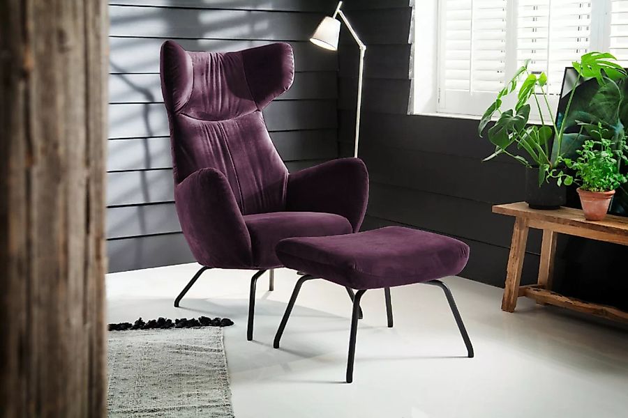 KAWOLA Sessel LOTTE Ohrensessel velvet purple mit Hocker günstig online kaufen