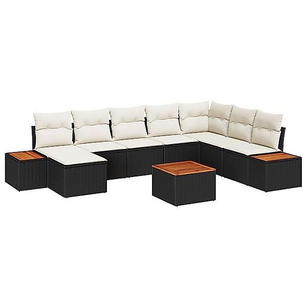 vidaXL Loungesofa 9-teiliges Garten Sofa Set mit Kissen Schwarz Poly Rattan günstig online kaufen
