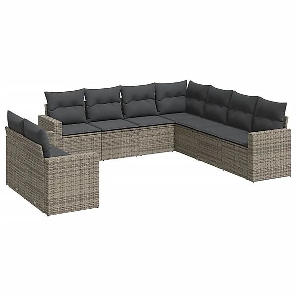 vidaXL 9-Tlg Garten-Sofagarnitur mit Kissen Grau Poly Rattan 3251487 günstig online kaufen