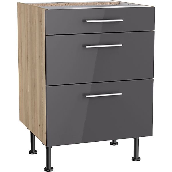 Optifit Küchen-Unterschrank mit 3 Auszügen Jonte984 60 cm Anthrazit-Wildeic günstig online kaufen