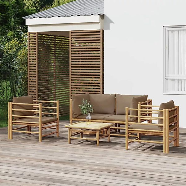 Vidaxl 5-tlg. Garten-lounge-set Mit Kissen Taupe Bambus günstig online kaufen