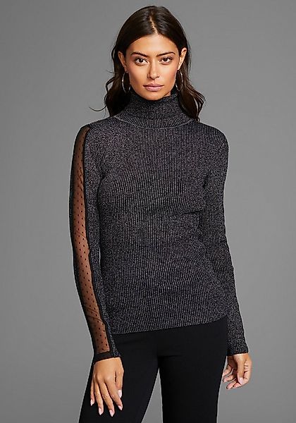 Laura Scott Rollkragenpullover mit Mesheinsatz am Ärmel aus glitzerndem Lur günstig online kaufen
