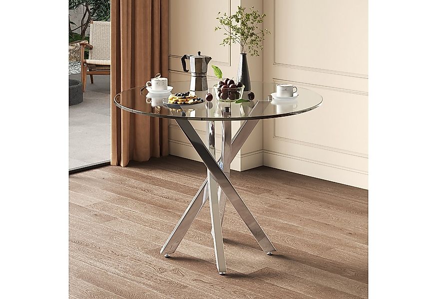 Flieks Esstisch Glastisch 80x75 cm (galvanisierte Tischbeine mit verstellba günstig online kaufen