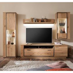 Wohnwand in Asteiche Bianco furniert 270 cm breit (vierteilig) günstig online kaufen