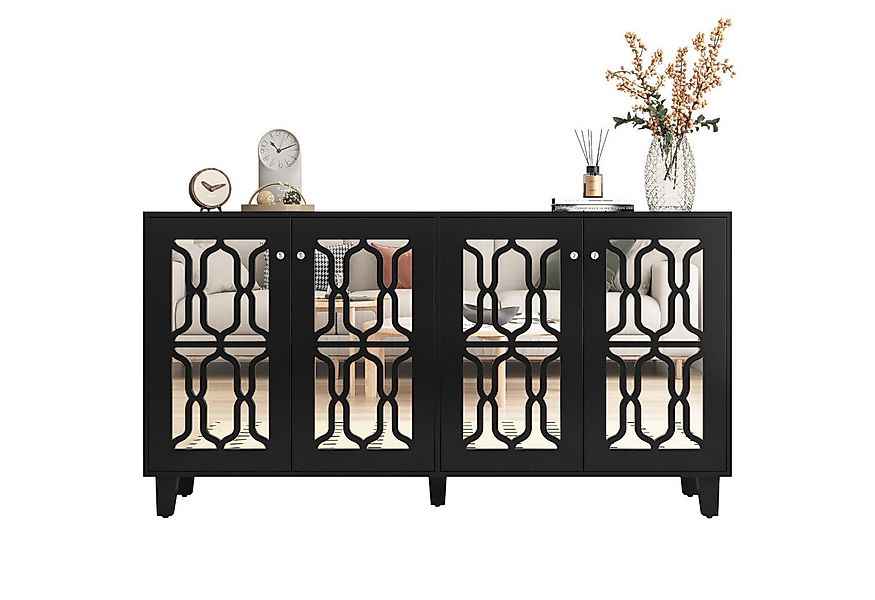 Merax Sideboard mit Spiegelelementen und geometrischem Trellis-Muster, Komm günstig online kaufen