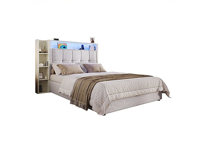 SOFTWEARY Polsterbett mit LED-Beleuchtung und Stauraum (90x200 cm, Kopfteil günstig online kaufen